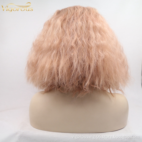 Vigorous ombre short bob premium high quality curly wholesale black women synthetic hair wigs with lace front